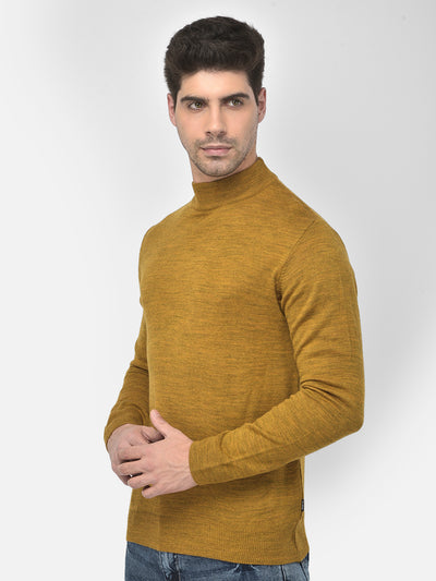 Mustard Solid Mock Neck Sweater-Men Sweaters-Crimsoune Club