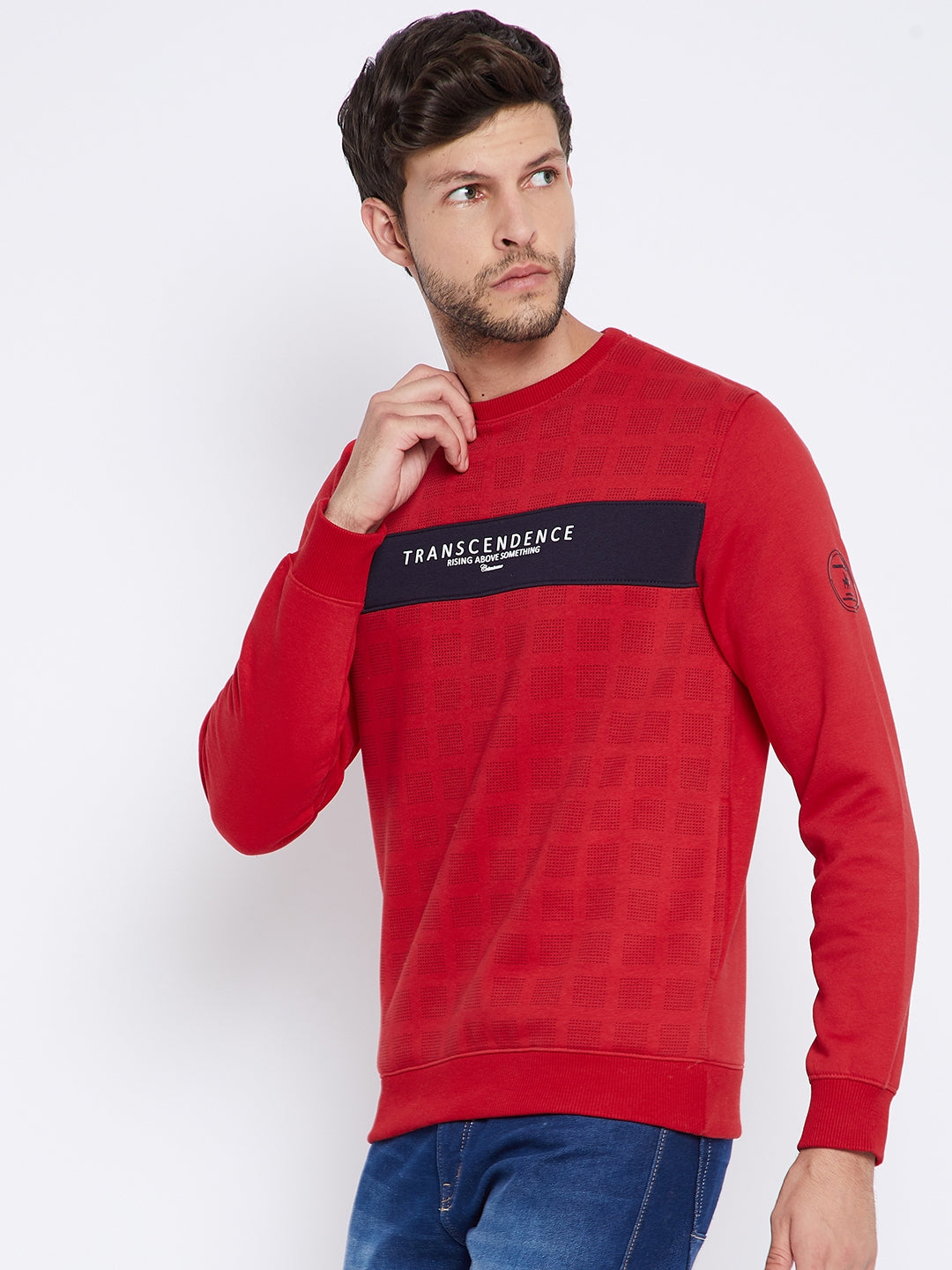 Red Printed Round Neck Sweatshirt - Men Sweatshirts