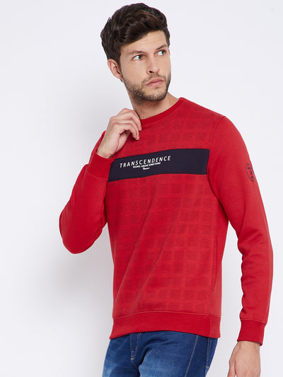 Red Printed Round Neck Sweatshirt - Men Sweatshirts