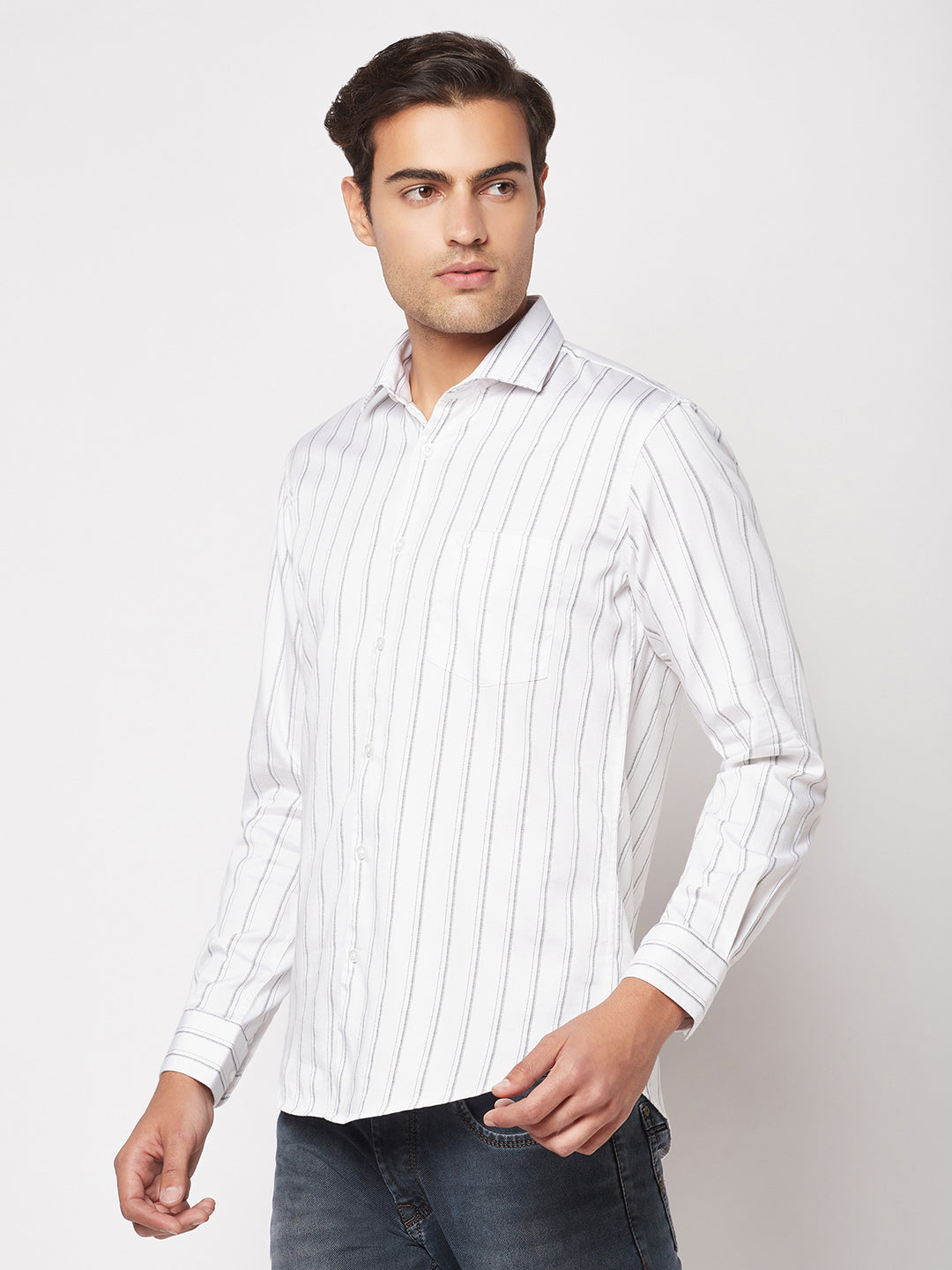  White Striped Business Shirt