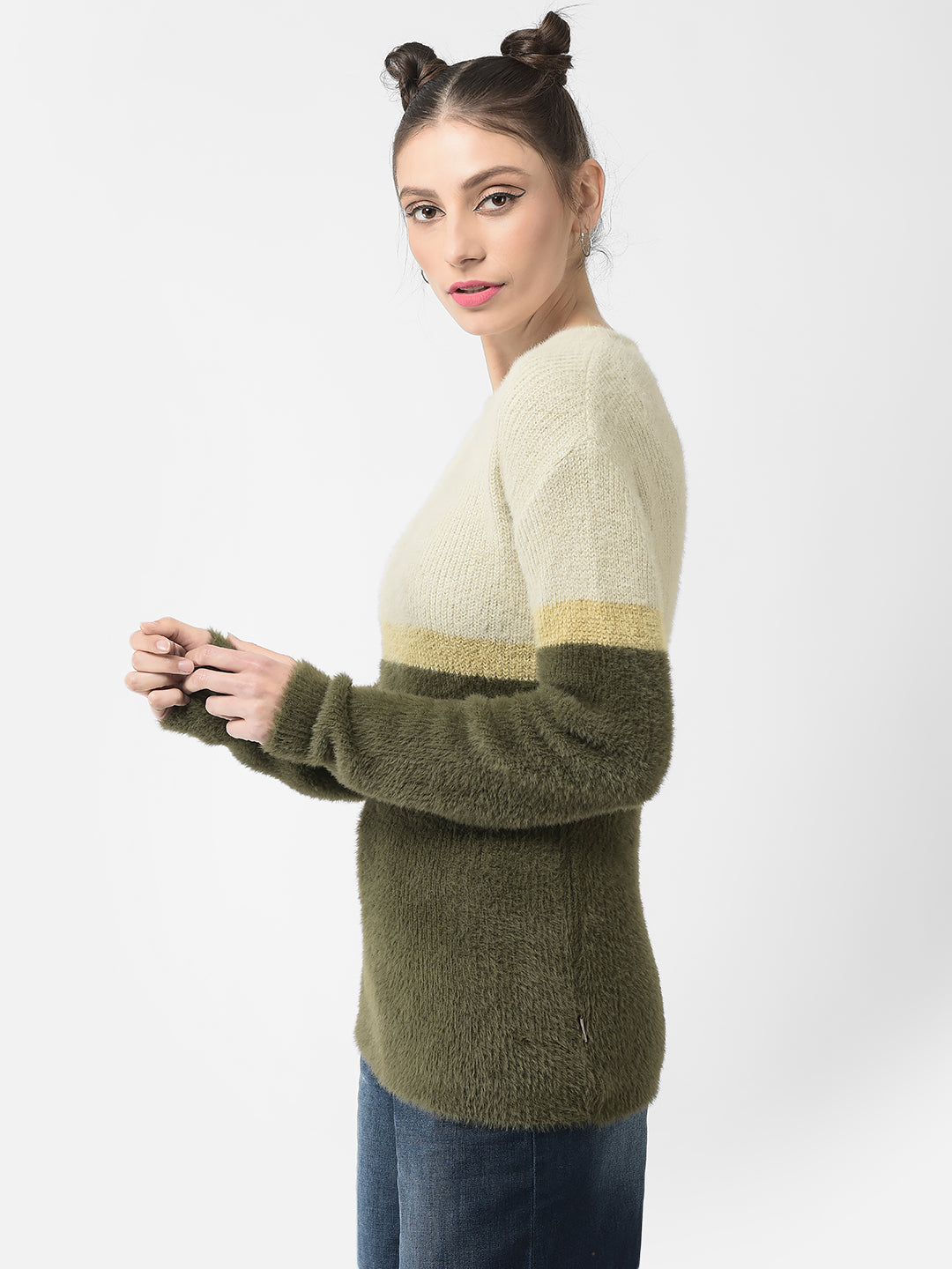  Olive Colour-Blocked Sweater 