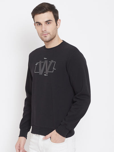 Black Printed Round Neck Sweatshirt - Men Sweatshirts