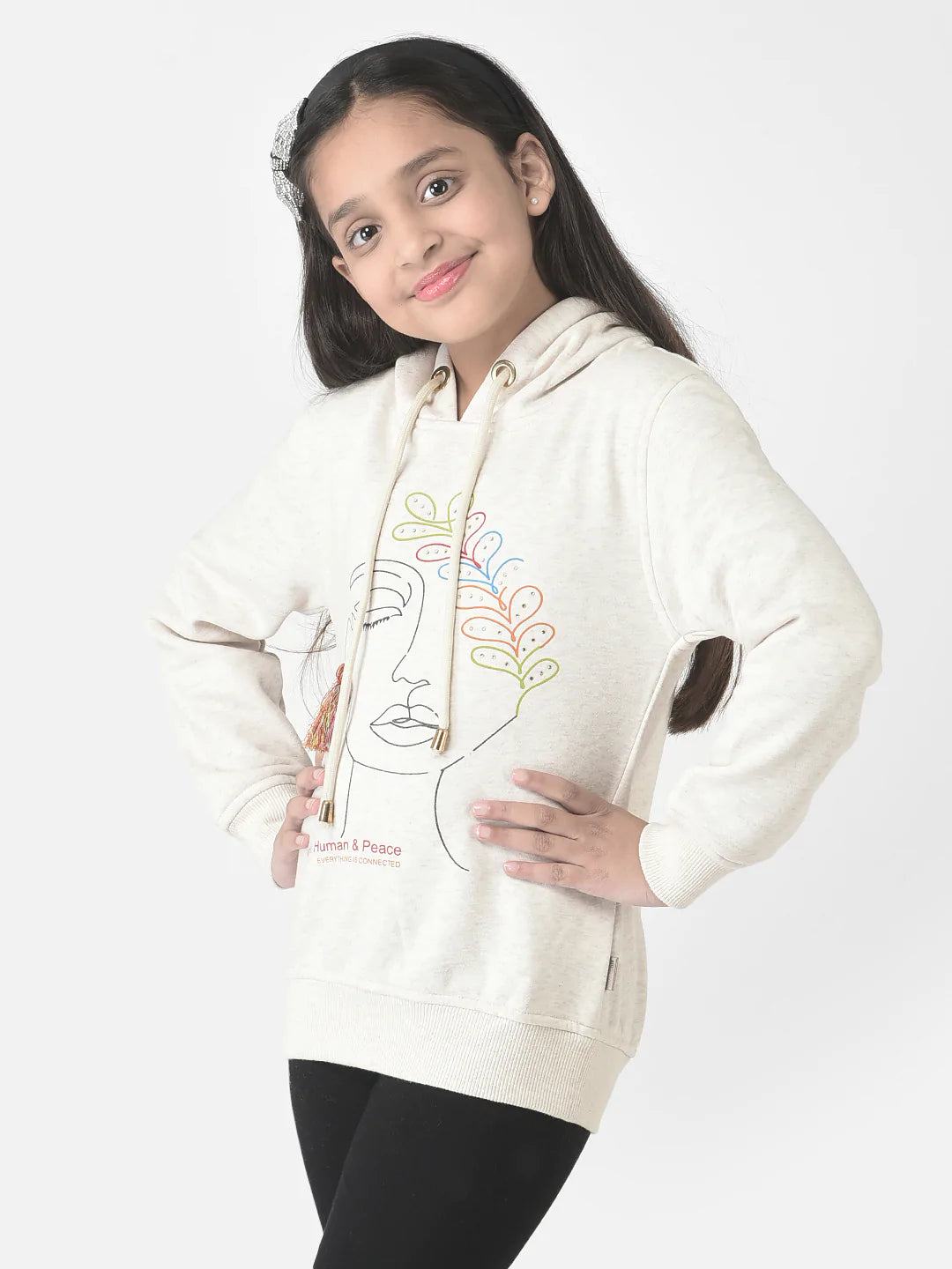  Beige Graphic Face Hoodie