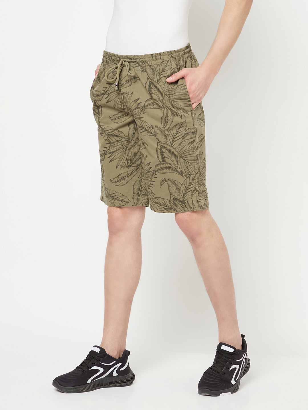 Olive Floral Printed Shorts - Men Shorts