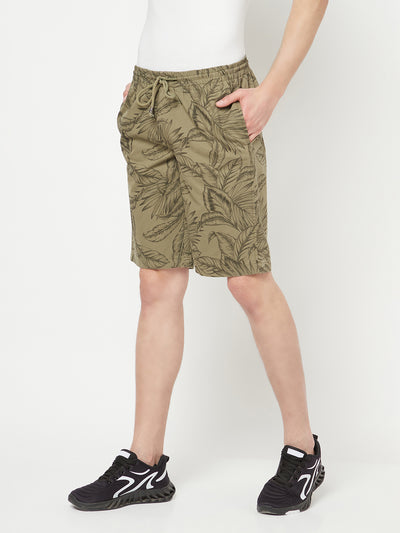 Olive Floral Printed Shorts - Men Shorts