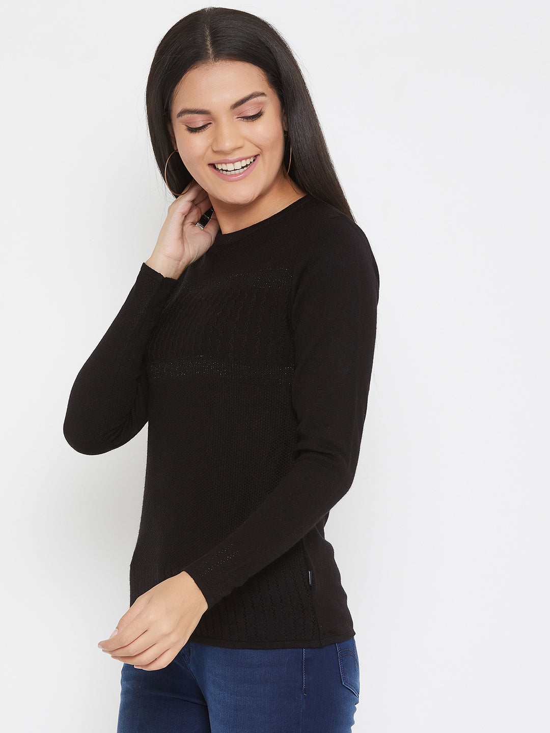 Black Round Neck Sweater - Women Sweaters