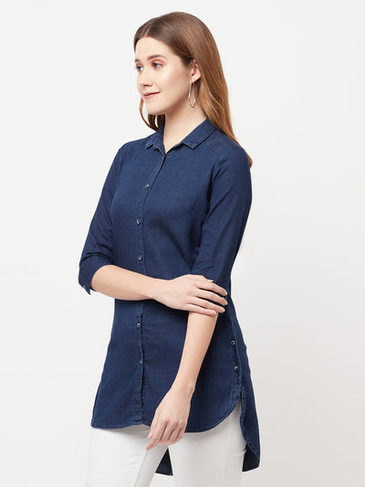 Navy Blue Denim Shirt - Women Shirts