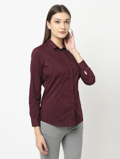Maroon Button-Down Shirt with Gloss Effect