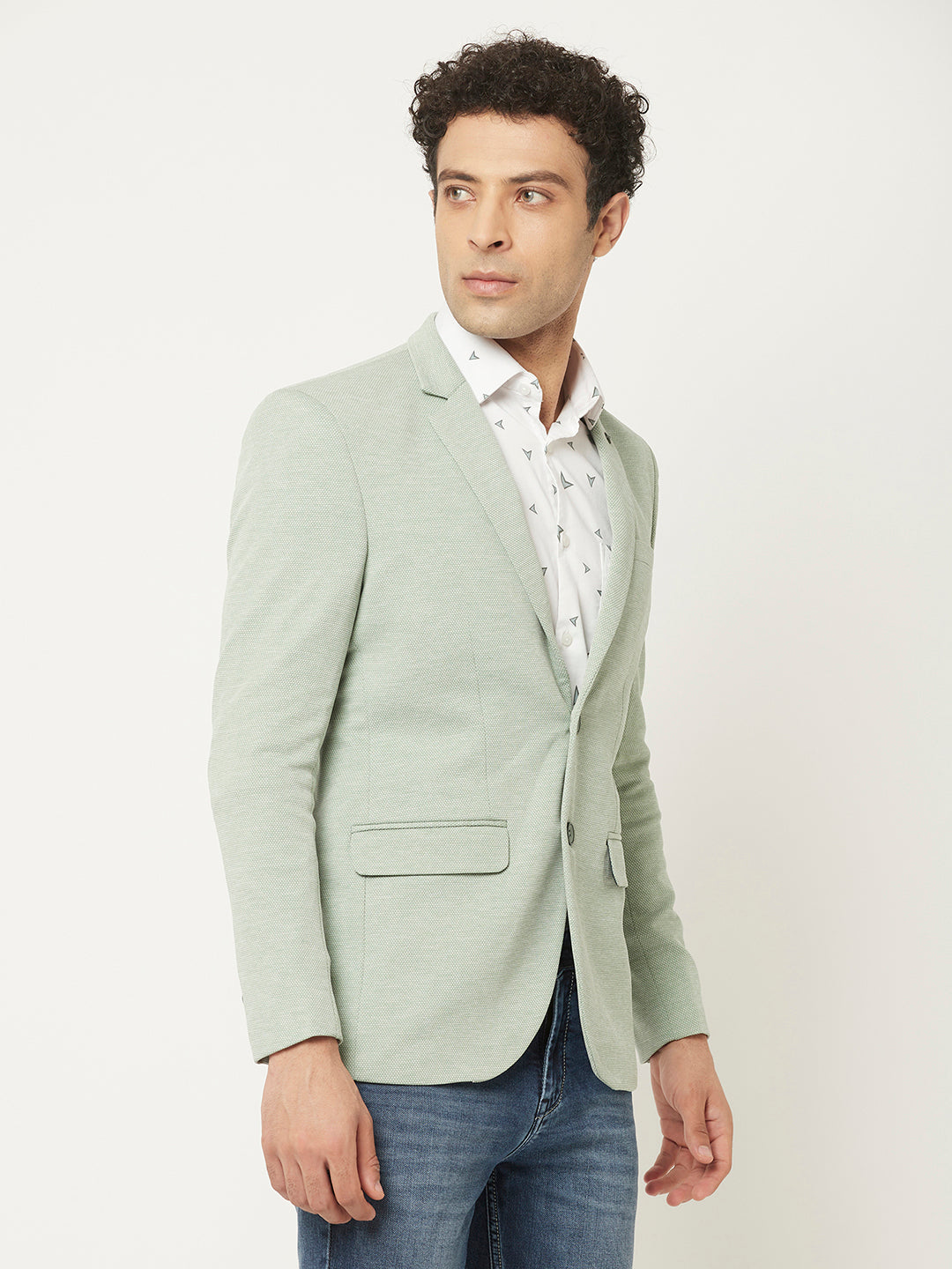  Green Blazer in Textured Print 