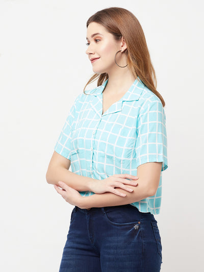 Mint-Green Graph Checked Cropped Top - Women Tops