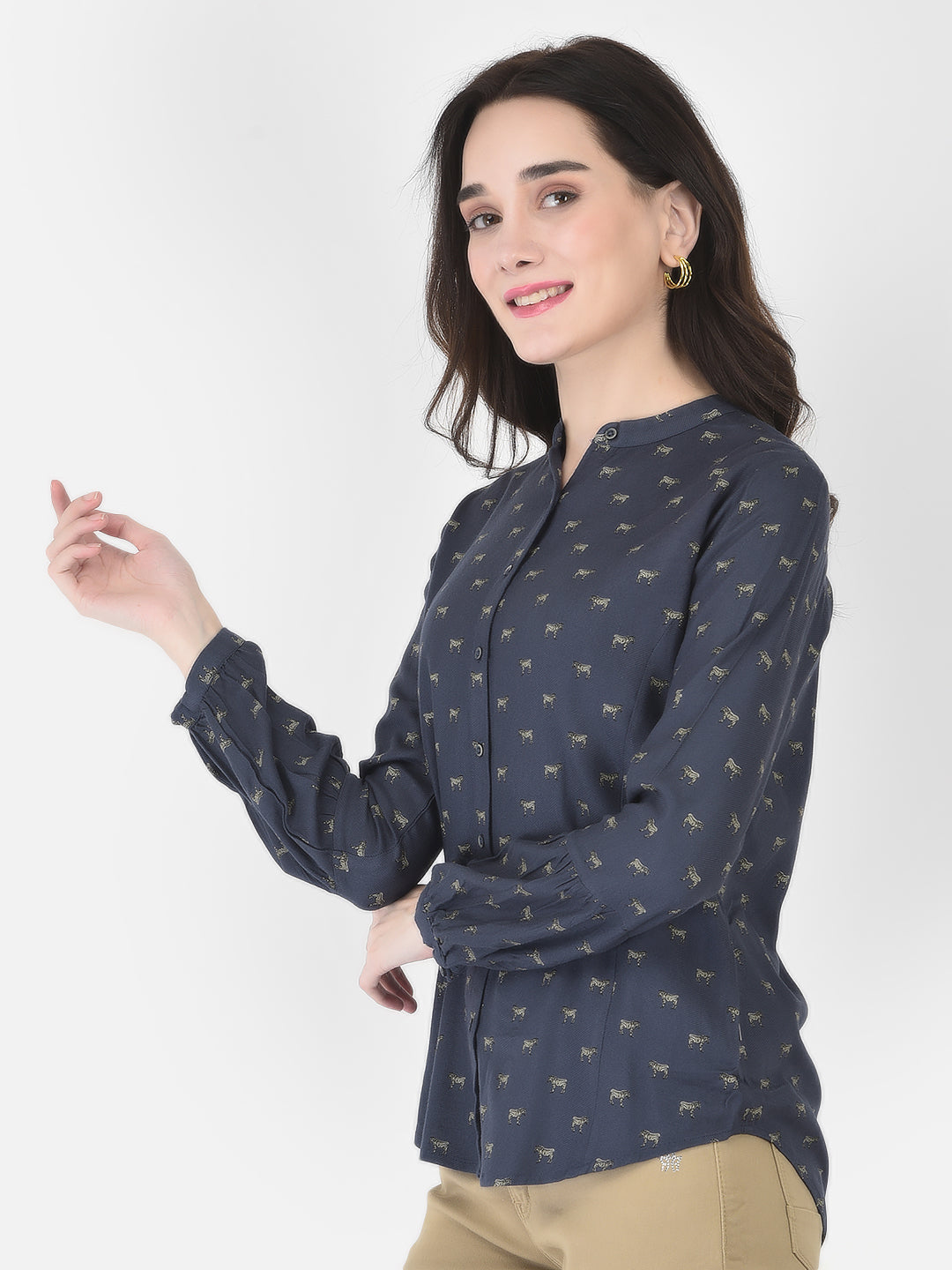 Navy Blue Printed Shirt - Women Shirts