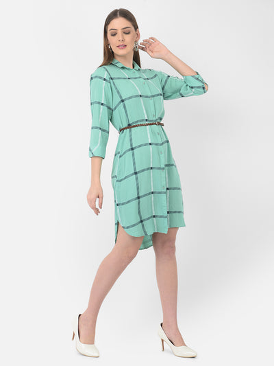 Green Checked Shirt Dress - Women Dresses