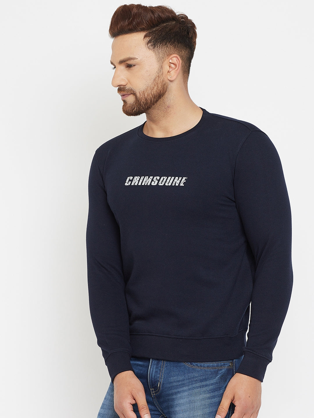 Navy Blue Printed Sweatshirt - Men Sweatshirts