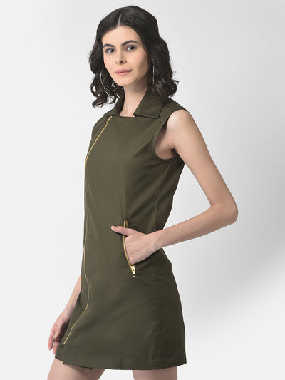 Olive Green Safari Dress-Women Dresses-Crimsoune Club