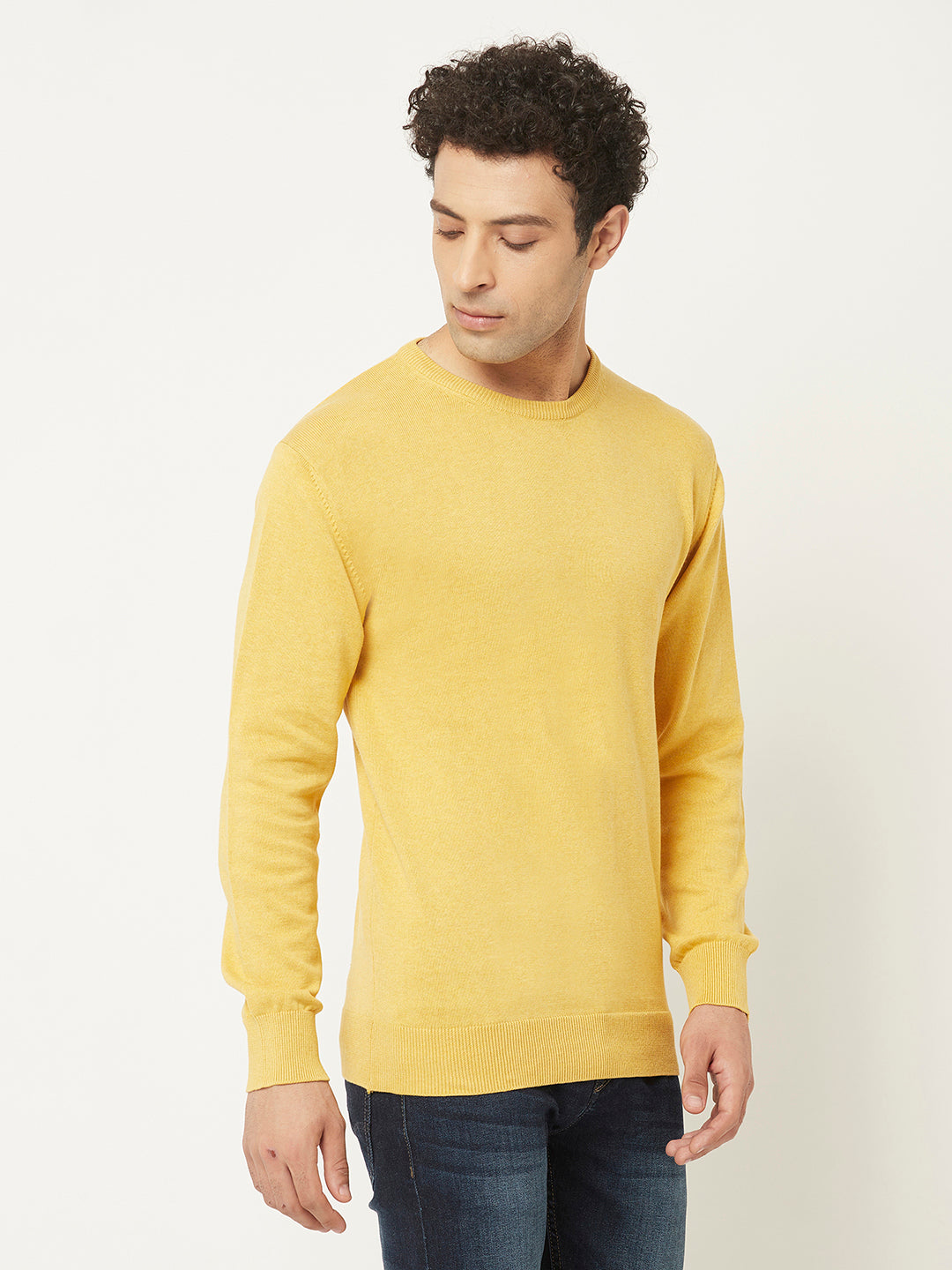 Yellow Sweater in Pure Cotton-Men Sweaters-Crimsoune Club