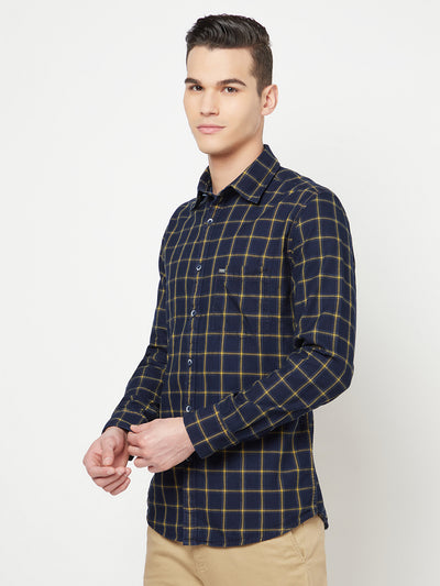 Navy Blue Checked Shirt - Men Shirts