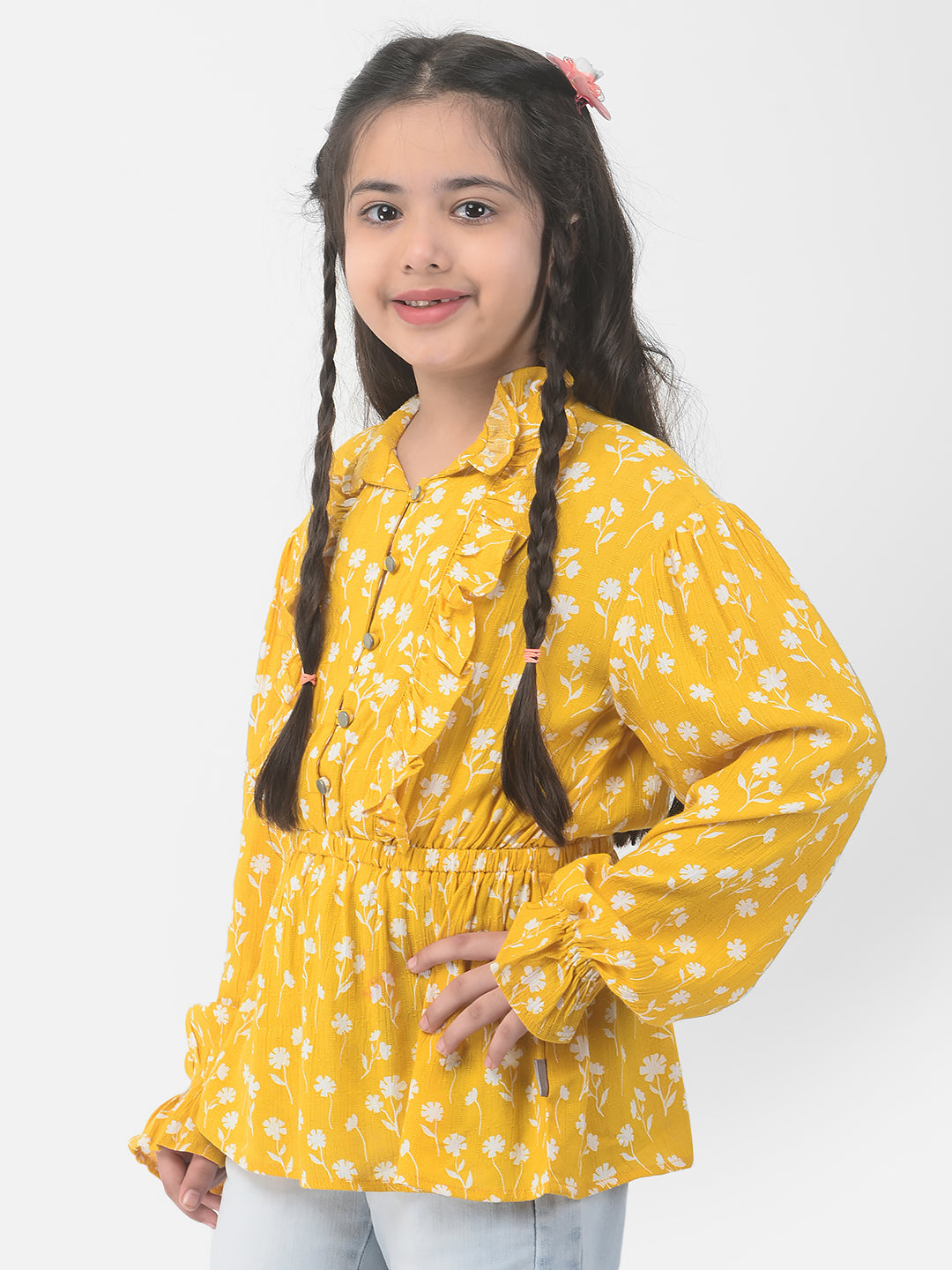  Yellow Floral Peplum Top