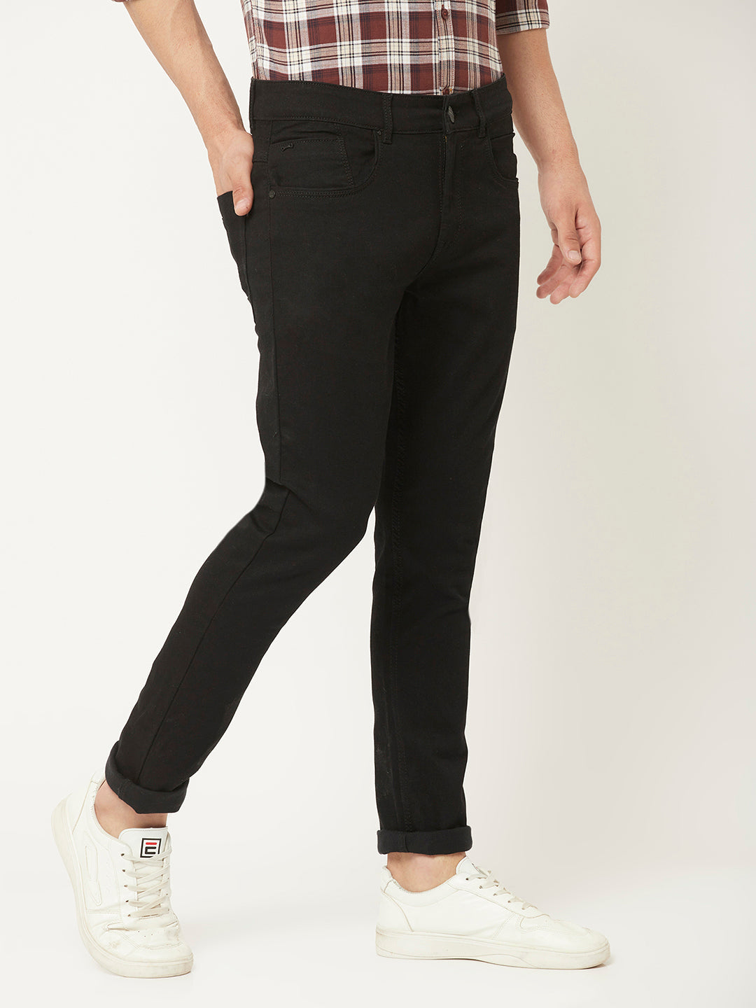  Black Jeans with Leather Logo Patch
