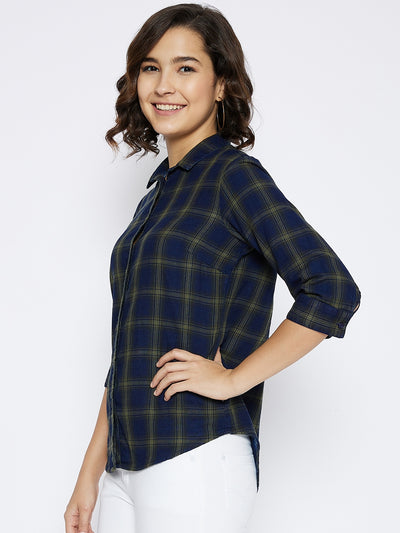 Navy Blue Checked Slim Fit shirt - Women Shirts