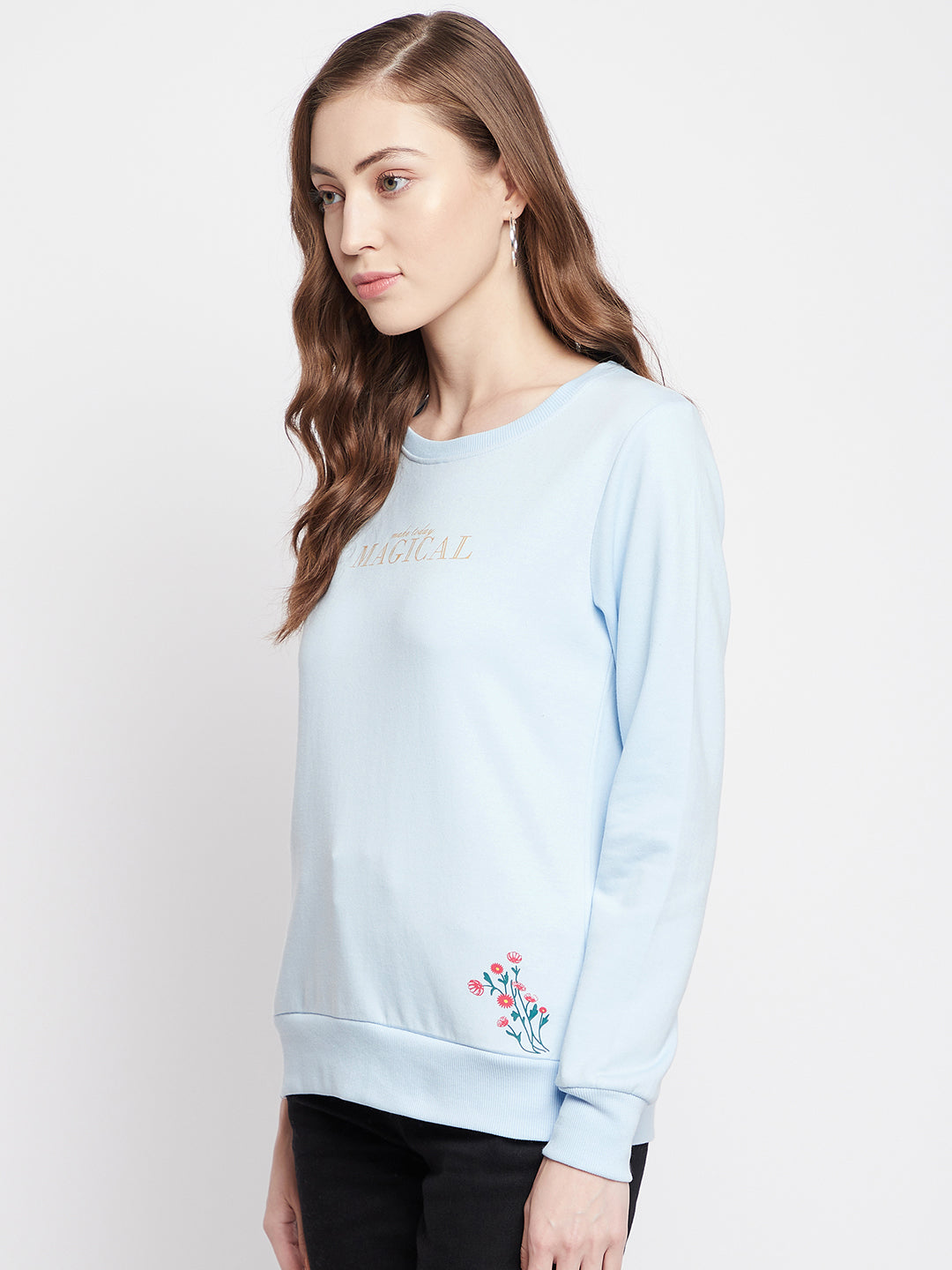 Blue Printed Round Neck Sweatshirt - Women Sweatshirts