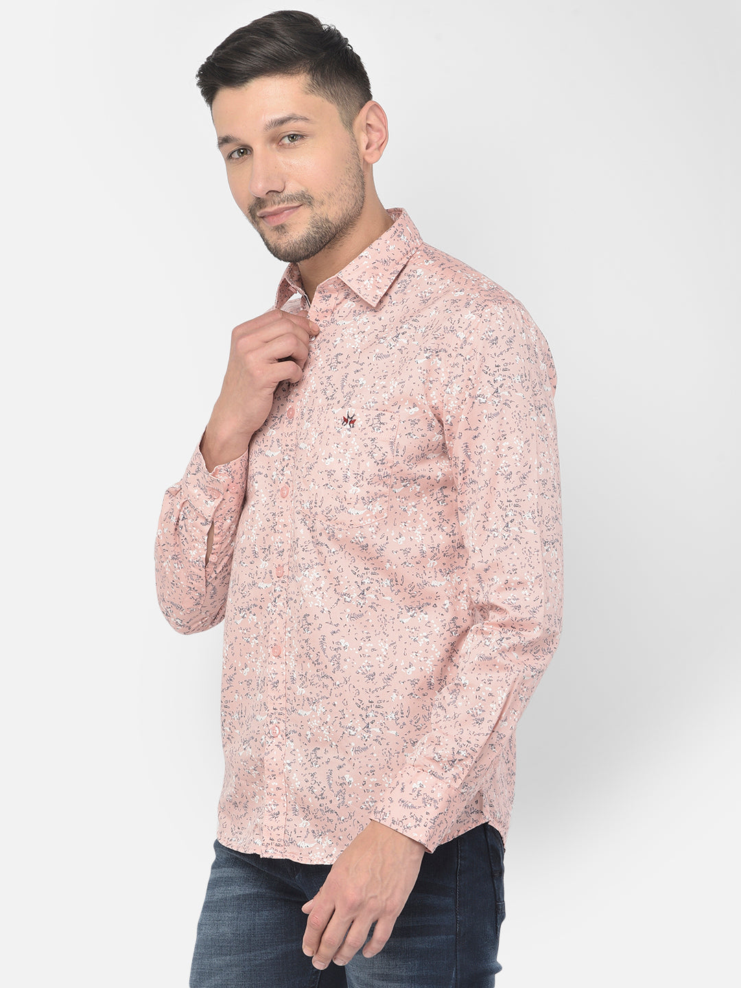 Pink Printed Spread Collar Shirt - Men Shirts