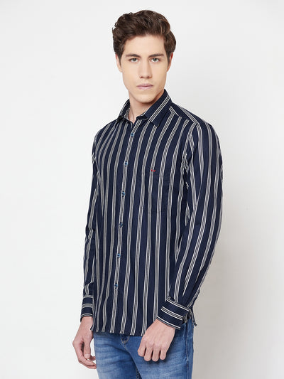 Navy Blue Striped Shirt - Men Shirts