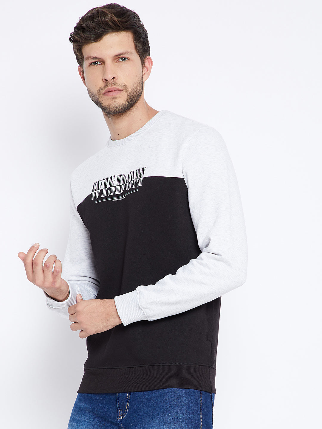Black Colourblocked Round Neck Sweatshirt - Men Sweatshirts