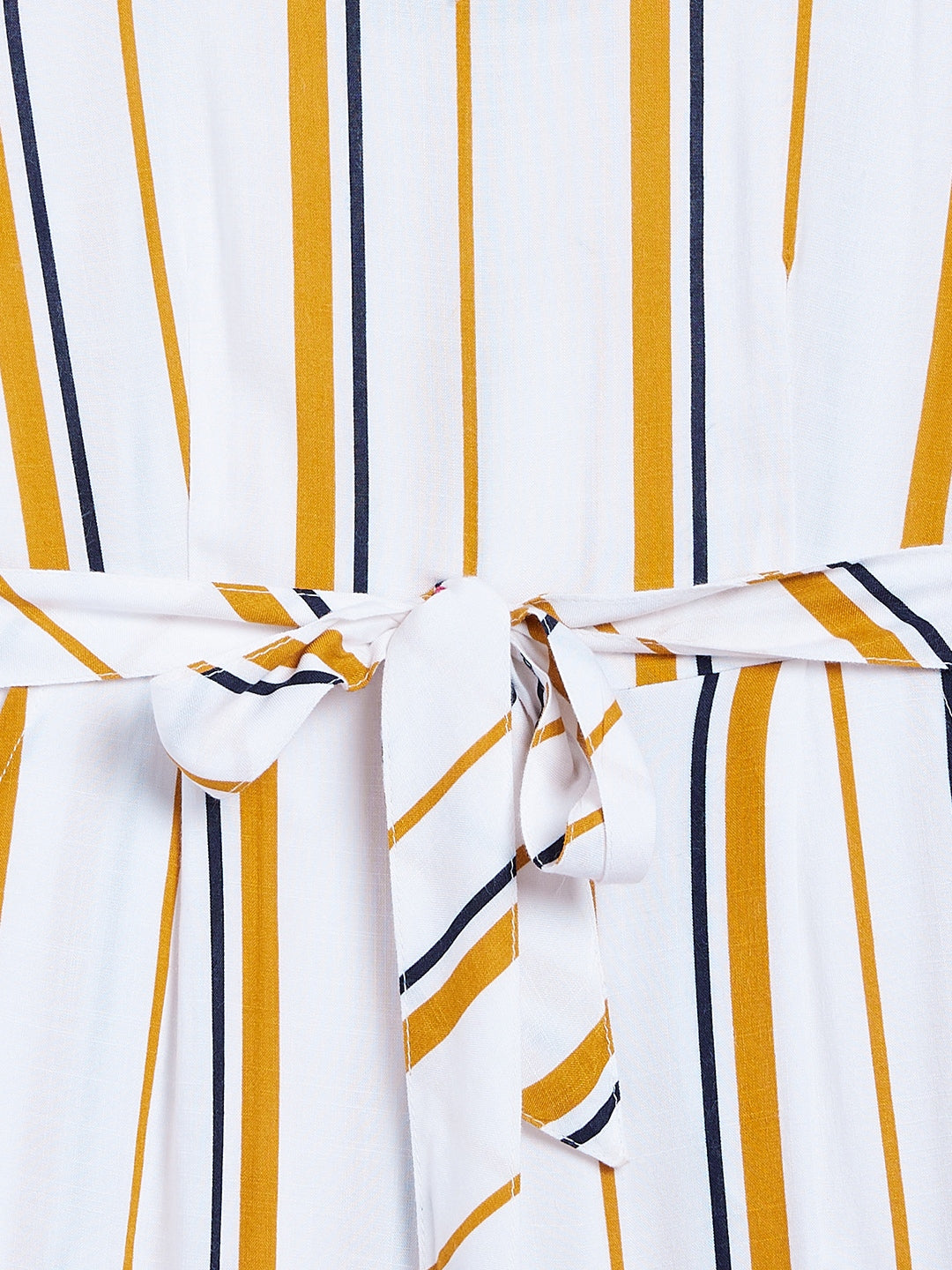 Yellow Striped Round Neck Jumpsuit - Girls Jumpsuit