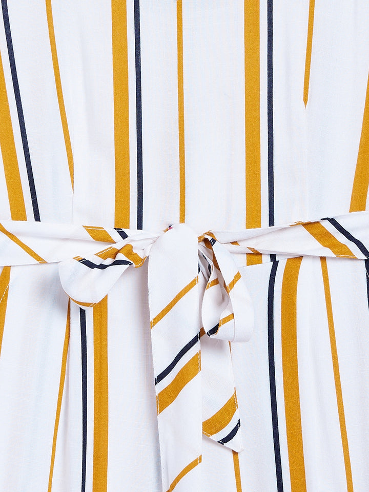 Yellow Striped Round Neck Jumpsuit - Girls Jumpsuit