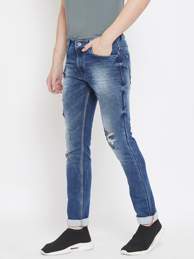 Blue Ripped Slim Fit Jeans - Men Jeans