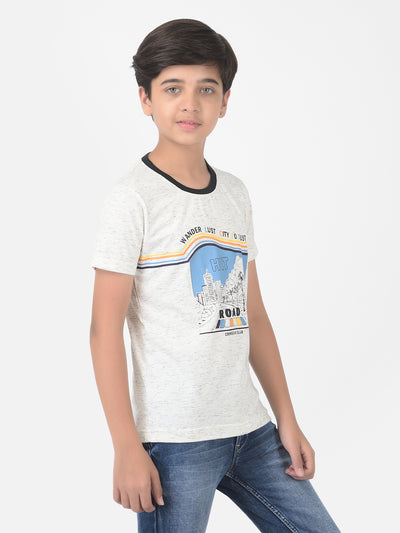 White Printed Round Neck T-shirt - Boys T-Shirts