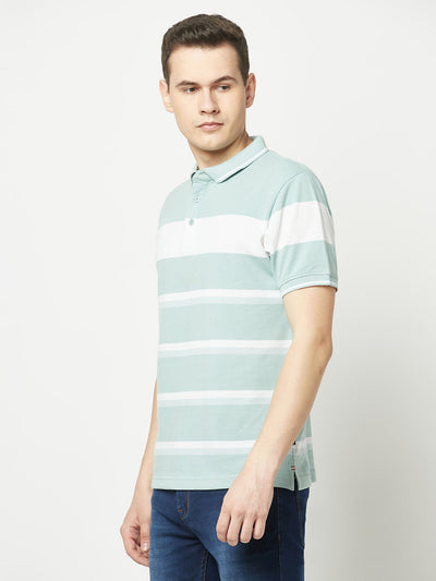  Fern Green Striped Polo T-Shirt