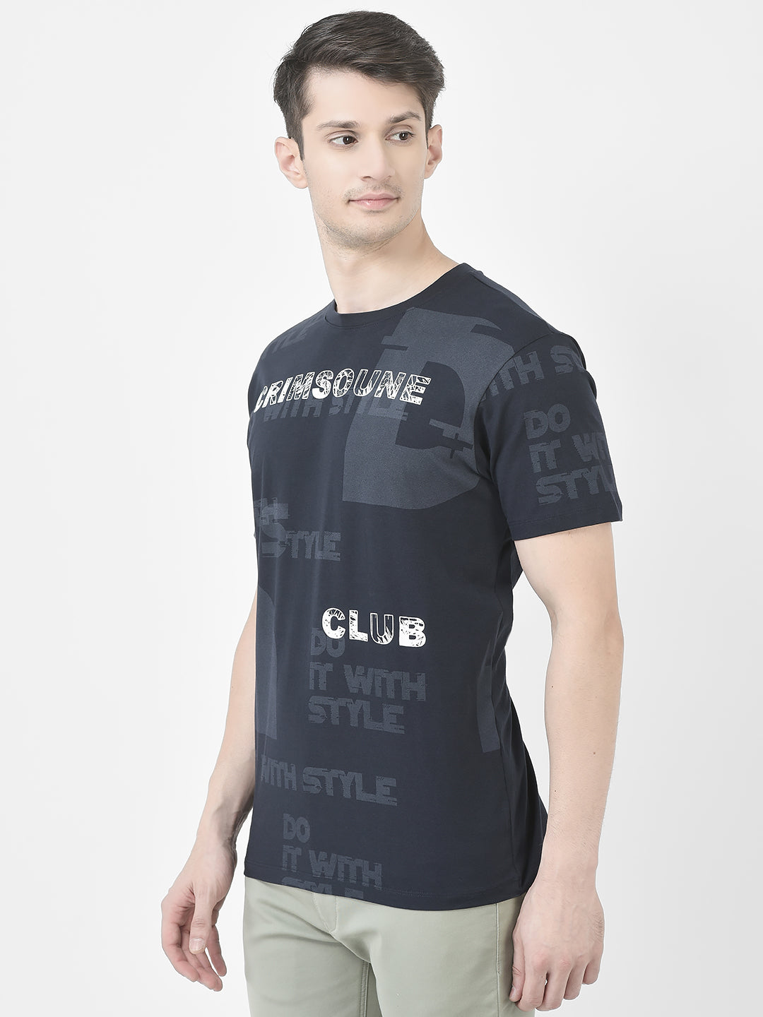 Navy Blue Brand-Logo T-Shirt-Men T-Shirts-Crimsoune Club