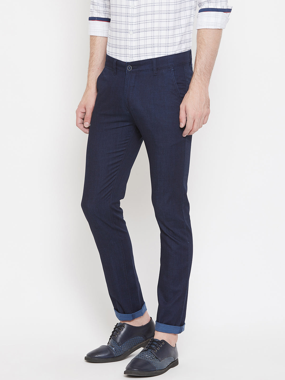 Navy Blue Slim Fit Trousers - Men Trousers