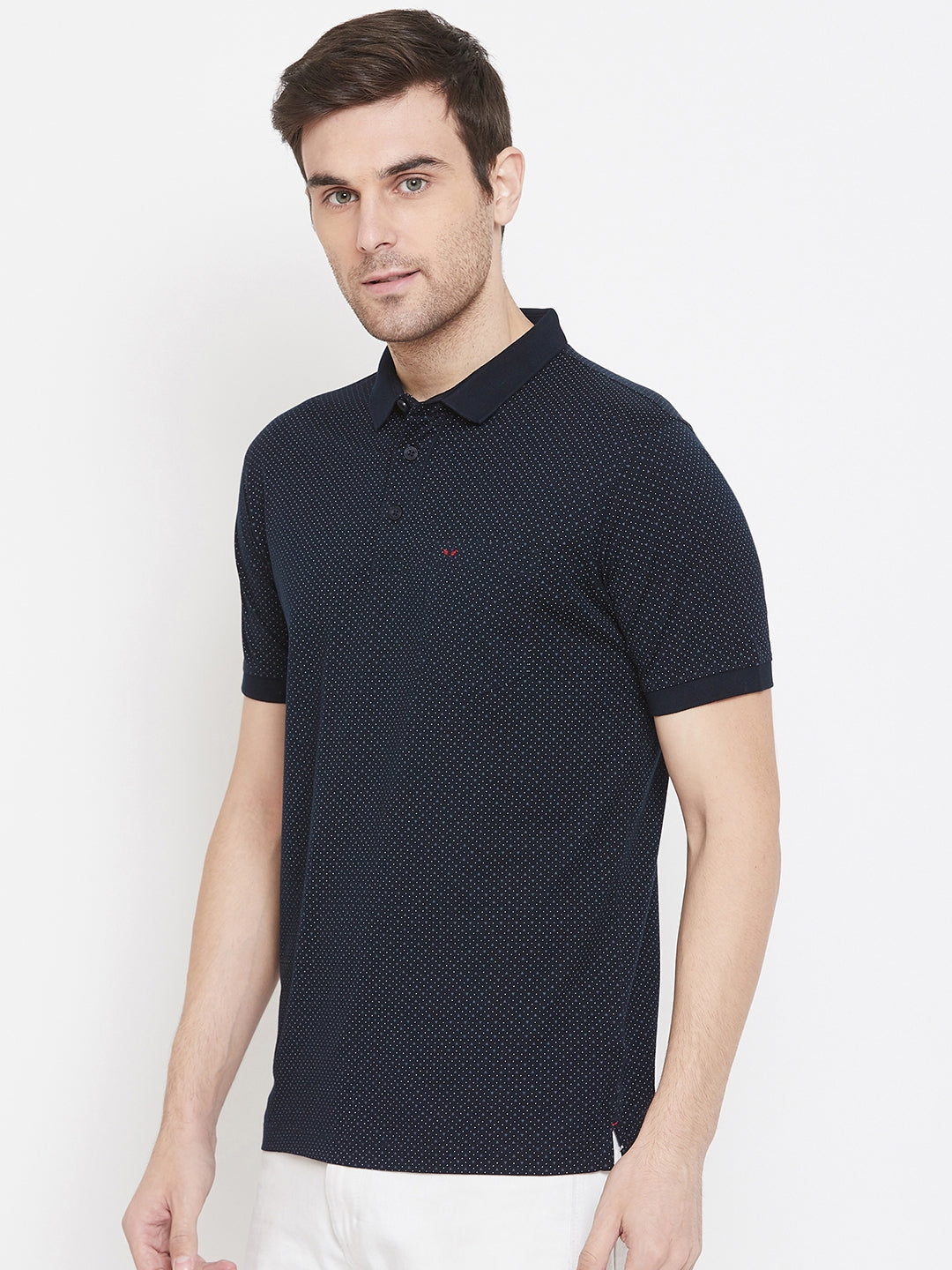 Navy Blue Printed Polo Neck T-Shirt - Men T-Shirts