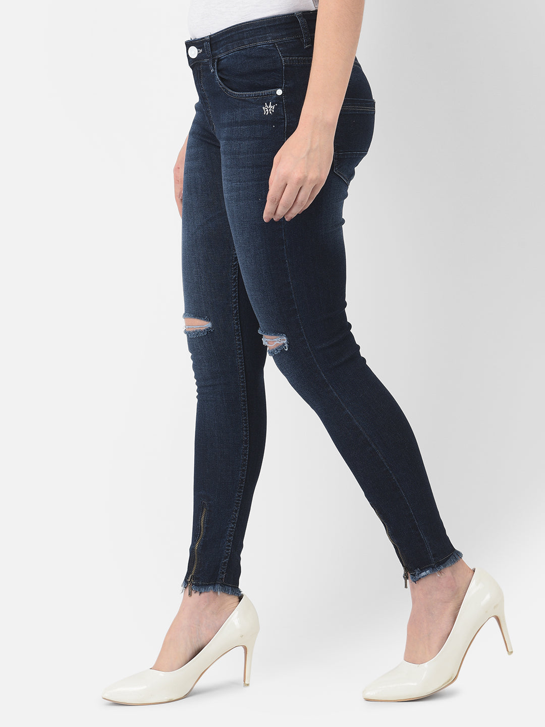 Blue Light Fade Distressed Jeans - Women Jeans