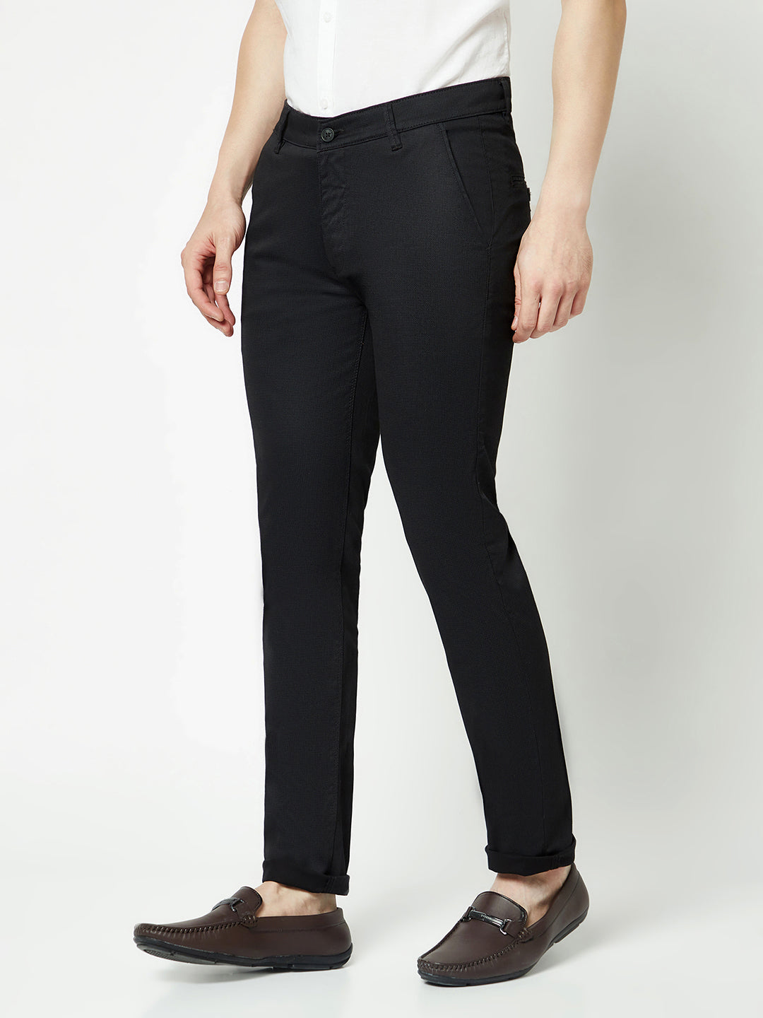  Black Textured Chino Trousers