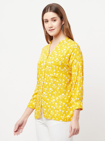 Yellow Floral Printed V-Neck Shirt - Women Shirts