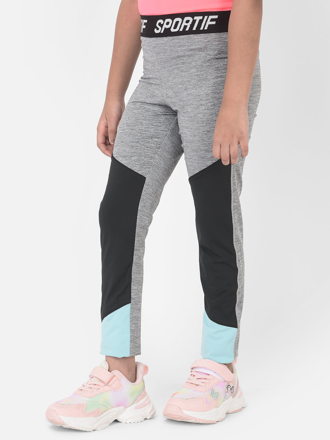 Grey Colourblocked High Waisted Track Pants - Girls Track Pants