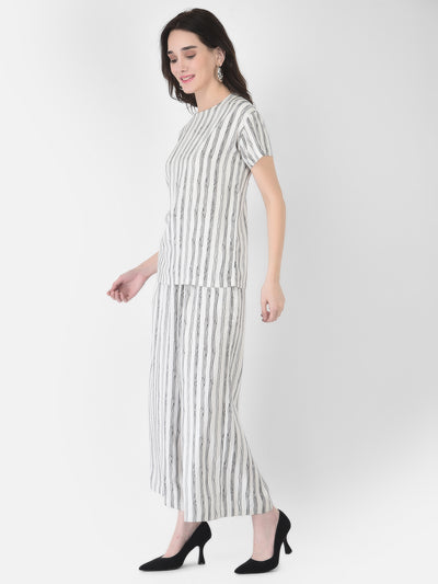 White Striped Co-Ord Set-Women Co-ord Sets-Crimsoune Club