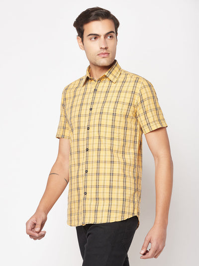  Short-Sleeved Mustard Checked Shirt