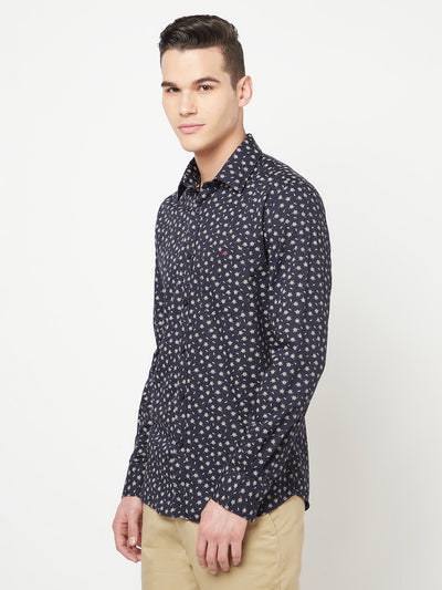 Navy Blue Floral Printed Shirt - Men Shirts
