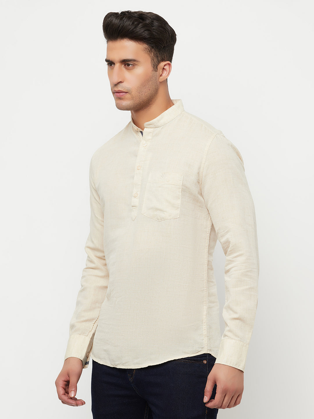 Cream Linen Kurta - Men Kurtas