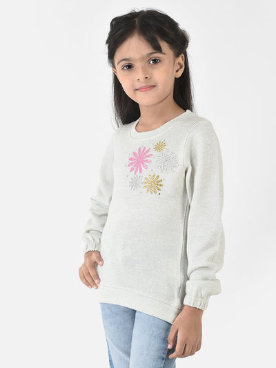 Off-White Sweater with Shimmery Flowers