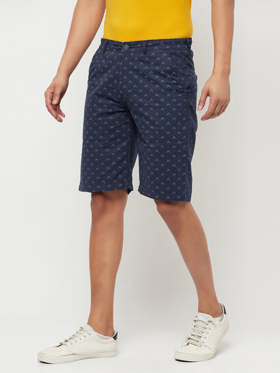 Navy Blue Printed Shorts - Men Shorts