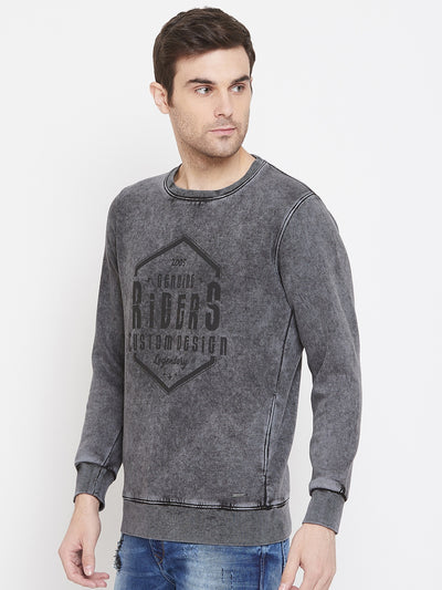 Grey Printed Round Neck Sweatshirt - Men Sweatshirts