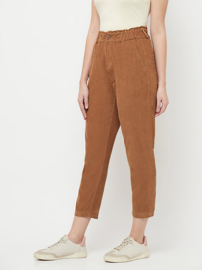 Brown Cropped Trousers - Women Trousers