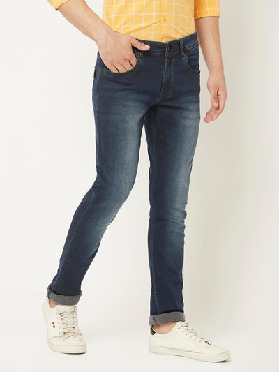  Dark Blue Jeans with Leather Logo Patch 