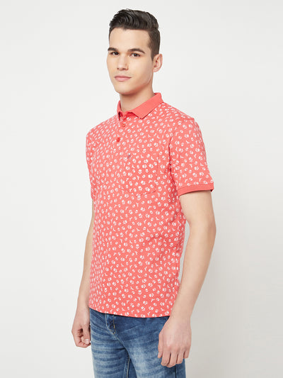 Pink Floral Printed Polo T-Shirt - Men T-Shirts