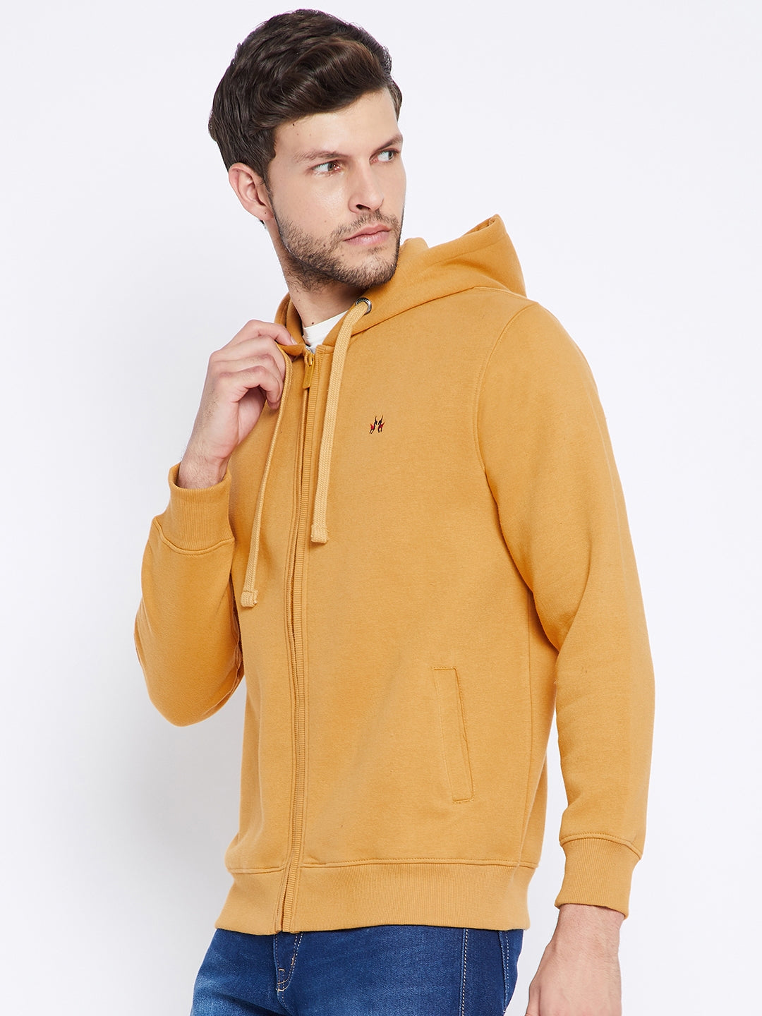 Mustard Hooded Sweatshirt - Men Sweatshirts